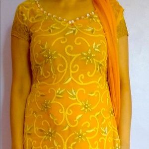 Indian Patiala Salwar Kameez Yellow Gold Bollywood Suit Women's Small
